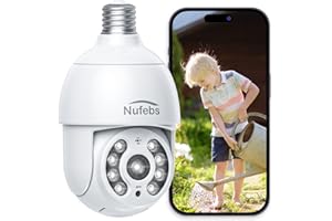 NUFEBS Security Camera Light Bulb 1080P 2.4G WiFi 355°PTZ Dome Cameras Wireless Outdoor Indoor for Home Security, Two Way Audio/Auto Tracking/24/7 Recording/Color Night Vision