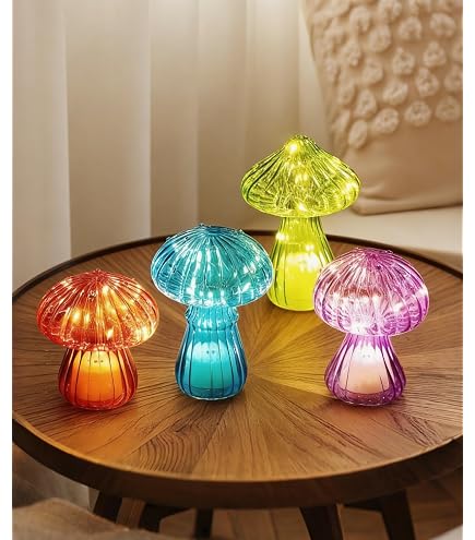 Mushroom Crystal Ball Night Light - 3.15 inch Glass Ball Lamp with