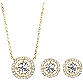 COBI Jewelry Set for Women, 18K Gold & Rhodium Plated CZ Necklace & Earrings, Clover Halo Infinity Solitaire Feather Designs, Dainty Crystal Pendant Sets, Trendy Fashion Gifts for Her