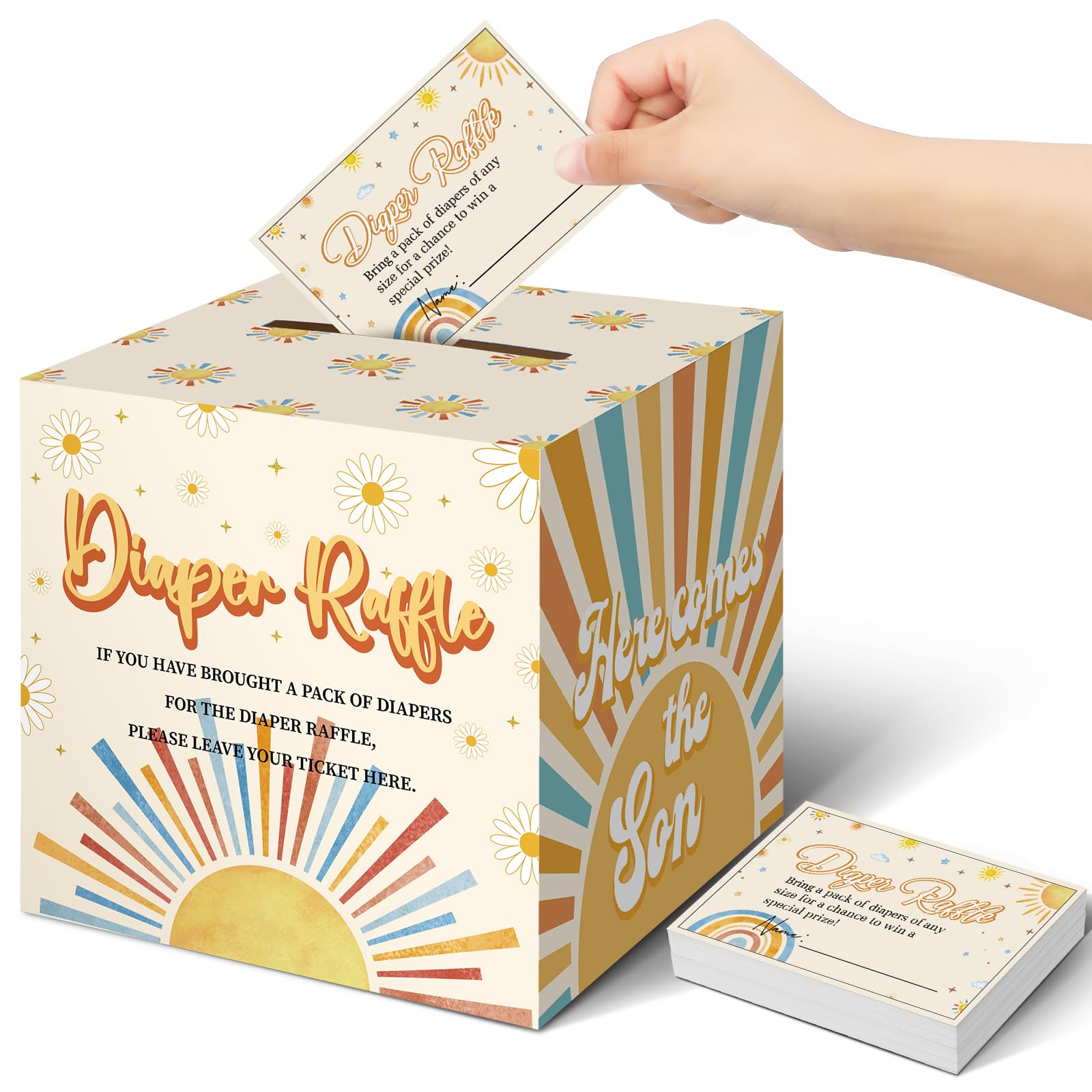 Diaper Raffle Collection Box Teling 51 Pieces Diaper Raffle Tickets with Card Box Baby Shower ...