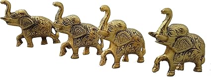 Trendy Crafts Weekend Sale- Trunk up Elephant Statues Set of 4 - Showpiece Metal Statue - Lucky Figurine- Home Decor Gifts Item