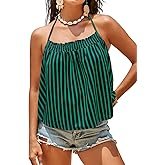 Tankaneo Womens Striped Halter Camisole Tank Tops Vacation Open Back Crop Tops Flowy Pleated Y2k Tshirts
