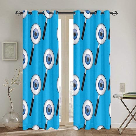 Amazon 遮光遮熱カーテン ブルーのレンズで目で拡大鏡のベクトルイラスト 高級感 寝室 2枚組シンプル セット 260 210cm カーテン オンライン通販