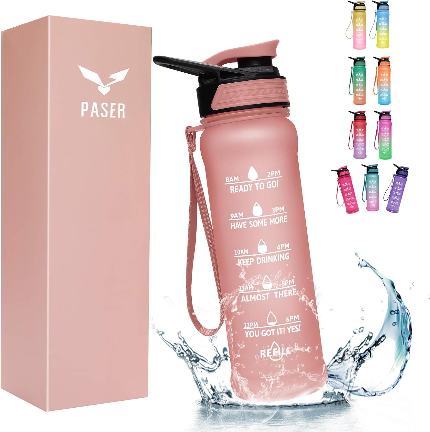 PASER 24oz Water Bottles with Times to Drink, Leakproof TRITAN & BPA Free Drinking Water Bottle with Removable Straw to Provide Adequate Water for Your Body (with Gift Box, Straw Brush) : Sports & Outdoors