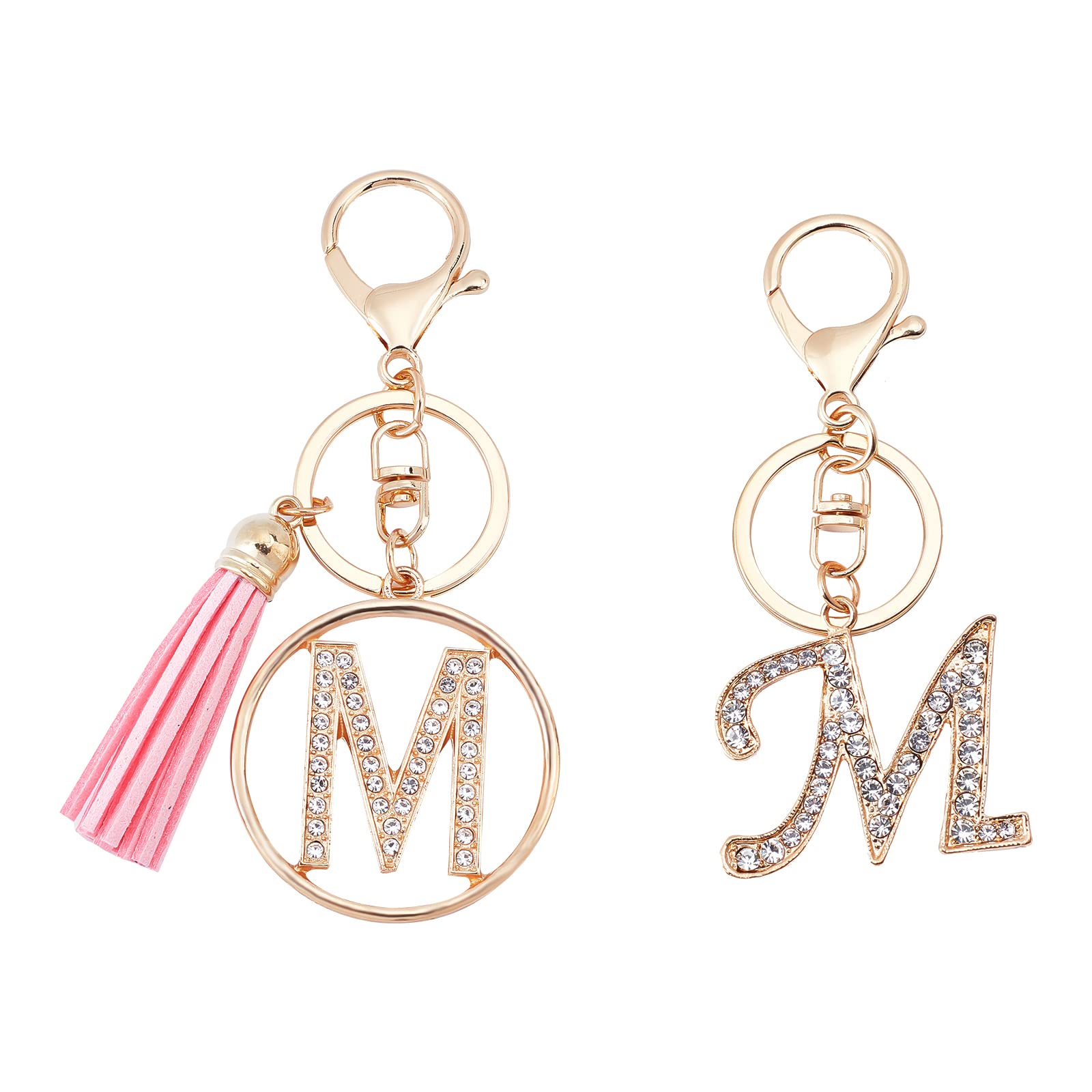 WADORN 2 Style Letter Keychain Tassel Pendant, Tassel Letter Key Ring Crystal Alphabet Initial Letter Pendant Sweet Purse Bag Keys Rhinestone Charm for Backpack Car Key Chain Decoration (Letter: M)