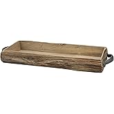 Stonebriar Rectangle Natural Wood Bark Serving Tray with Metal Handles, Rustic Butler Tray, Country Centerpiece for Dining Table, Unique Candle Holder, Desk Organizer for Documents,21.7" x 7.9", Brown