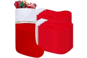 Subyan 36 Pack Felt Christmas Stockings, 19 Inches Red and White Christmas Stocking Hanging Ornaments with Gold Trim for Family Christmas Holiday Decorations DIY Craft Large Xmas Stocking