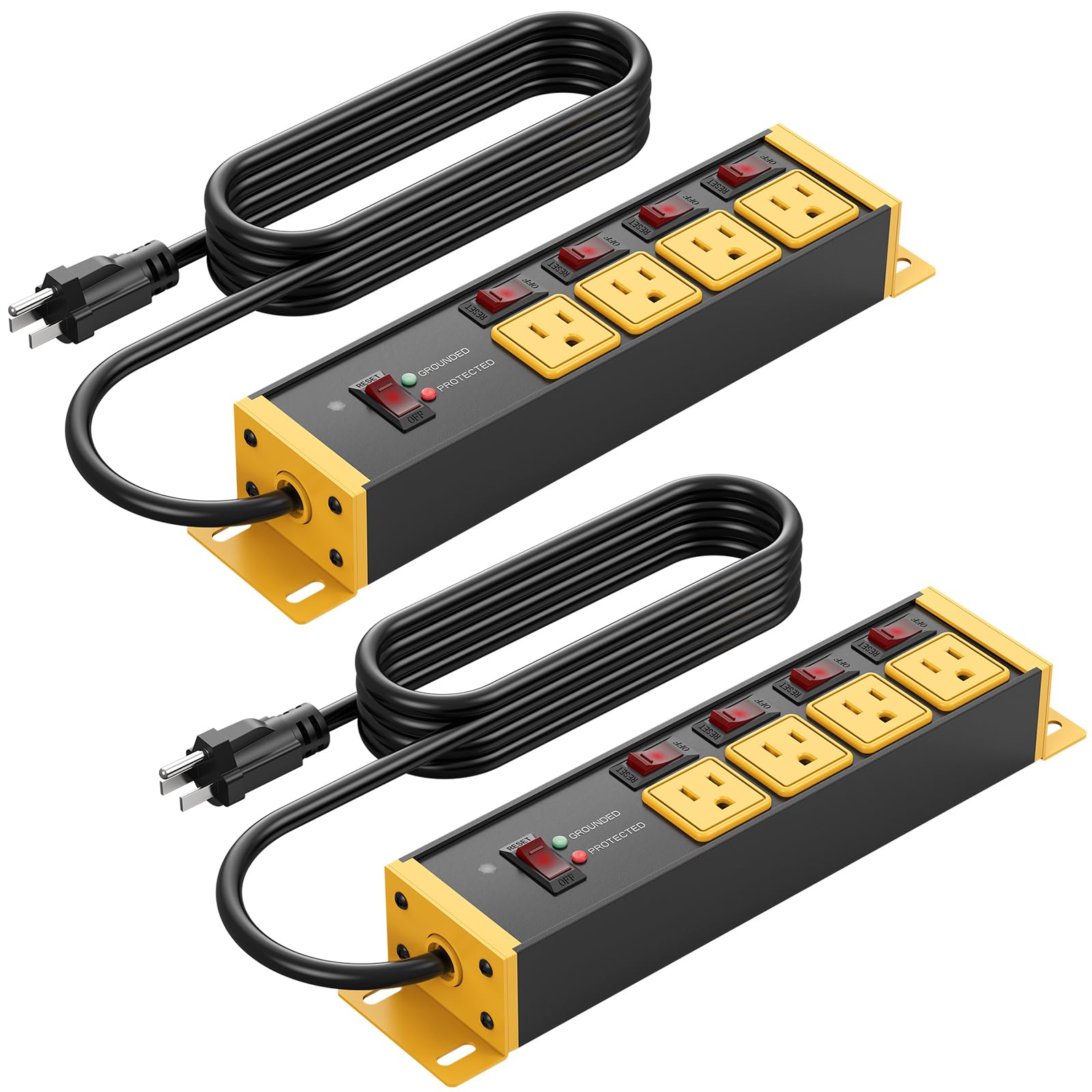 Photo 1 of CCCEI 2PCS Heavy Duty Power Strip Surge Protector 20 AMP Individual Switches. 12 Gauge Extension Cord with Multiple Outlets. Garage, Shop, Industrial Wall Mount Electric Extender. 4FT, Yellow.