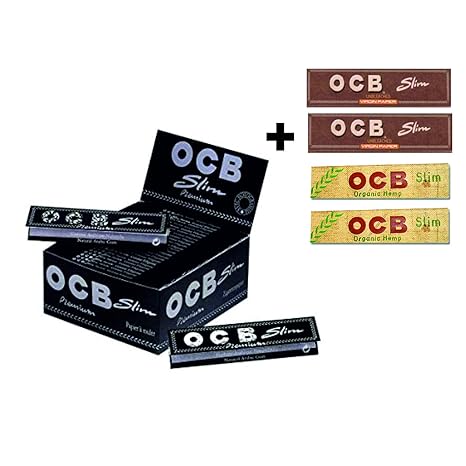OCB Schwarz Premium Slim Papers 50 Heftchen inkl. je 2 Heftchen OCB Organic und Unbleached Slim Gratis