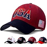 LELVK American Flag Embroidery Patriotic Hat | 100% Cotton Adjustable USA Baseball Cap for Men & Women