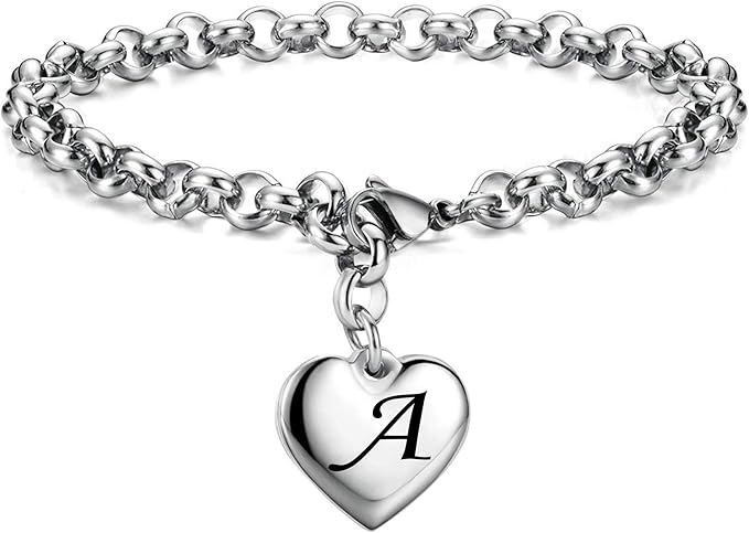 Amazon ステンレススチール イニシャルアルファベット 26文字チャーム チェーンリンクブレスレット 女性 女の子 友人へのギフトに ブレスレット 通販