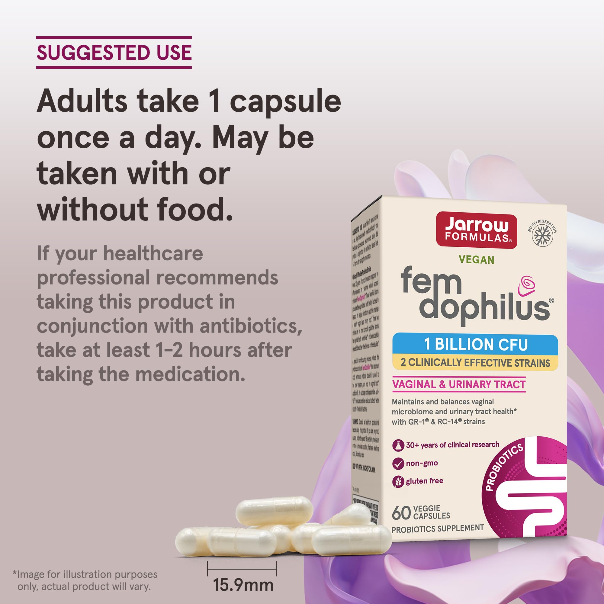 Jarrow Formulas Fem-Dophilus - 1 Billion Organisms Per Serving - 60 Veggie Capsules - Women’s Probiotic - Urinary Tract Health - Up to 60 Servings