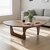Solid Wooden Modern Triangle Coffee Table: Unique Funky Coffee Tables for Living Room, Oval Mid-Century Irregular Abstract Tea Tables for Patio Office Balcony Bedroom (Walnut, 50" L x 31" W x 16" H)