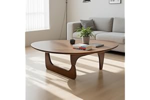 YUUNIQEX Solid Wooden Modern Triangle Coffee Table: Unique Funky Coffee Tables for Living Room, Oval Mid-Century Irregular Abstract Tea Tables for Patio Office Balcony Bedroom (Walnut, 33" L x 22" W x 16" H)