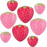 JIEFULL Strawberry Paper Lanterns, 8" & 12" Large Strawberry Hanging Lantern, Strawberry Hanging Decorations for Fruit Theme Birthday Party Decor(8 Pcs, Red & Pink)