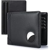 Swallowmall AirTag Wallet Mens RFID Blocking Genuine Leather Bifold Men's Wallet For air tag with 2 ID Window 10 Card Holders Removable Card Slot Black(Airtag Not included)