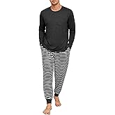 PrinStory Mens Pajamas Set Long Sleeve Pjs 2 Piece Pajama Soft Sleepwear Loungewear with Pockets
