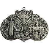 EXTRA LARGE 5 INCH ST BENEDICT CROSS MEDAL VINTAGE FINISH FOR WALL OR DESK DISPLAY/MEDALLA DE SAN BENITO (NEW Silver)