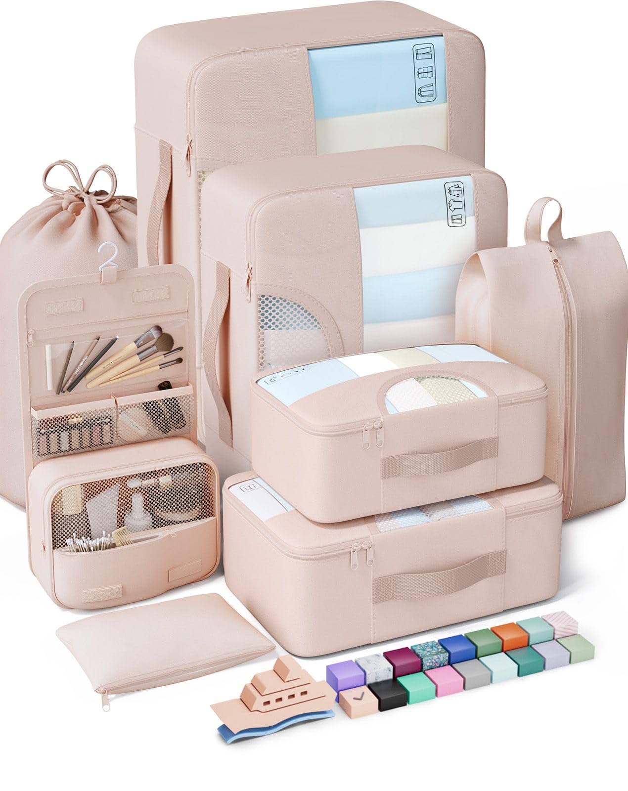 Veken 8 Set Packing Cubes for Travel, Birthday Gifts for Women Mom Her, Cruise Ship Essentials Accessories for Beach Vacation, Suitcase Organizer Bags for Luggage with Hanging Toiletry & Shoe Bag