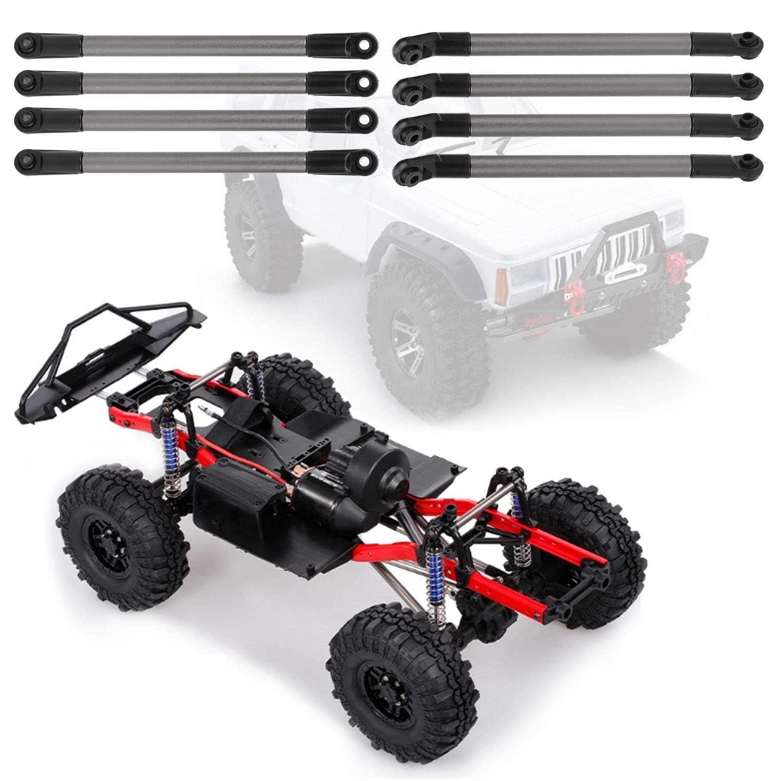 Agatige 8Pcs Metal RC Link Rod, 7mm/0.3in Diameter 3mm/0.1in End Opening 114mm/4.5in 118mm/4.6in Length Wheelbase Link Rod RC Crawler Wheelbase Linkage for 1/10 Remote Control Crawler