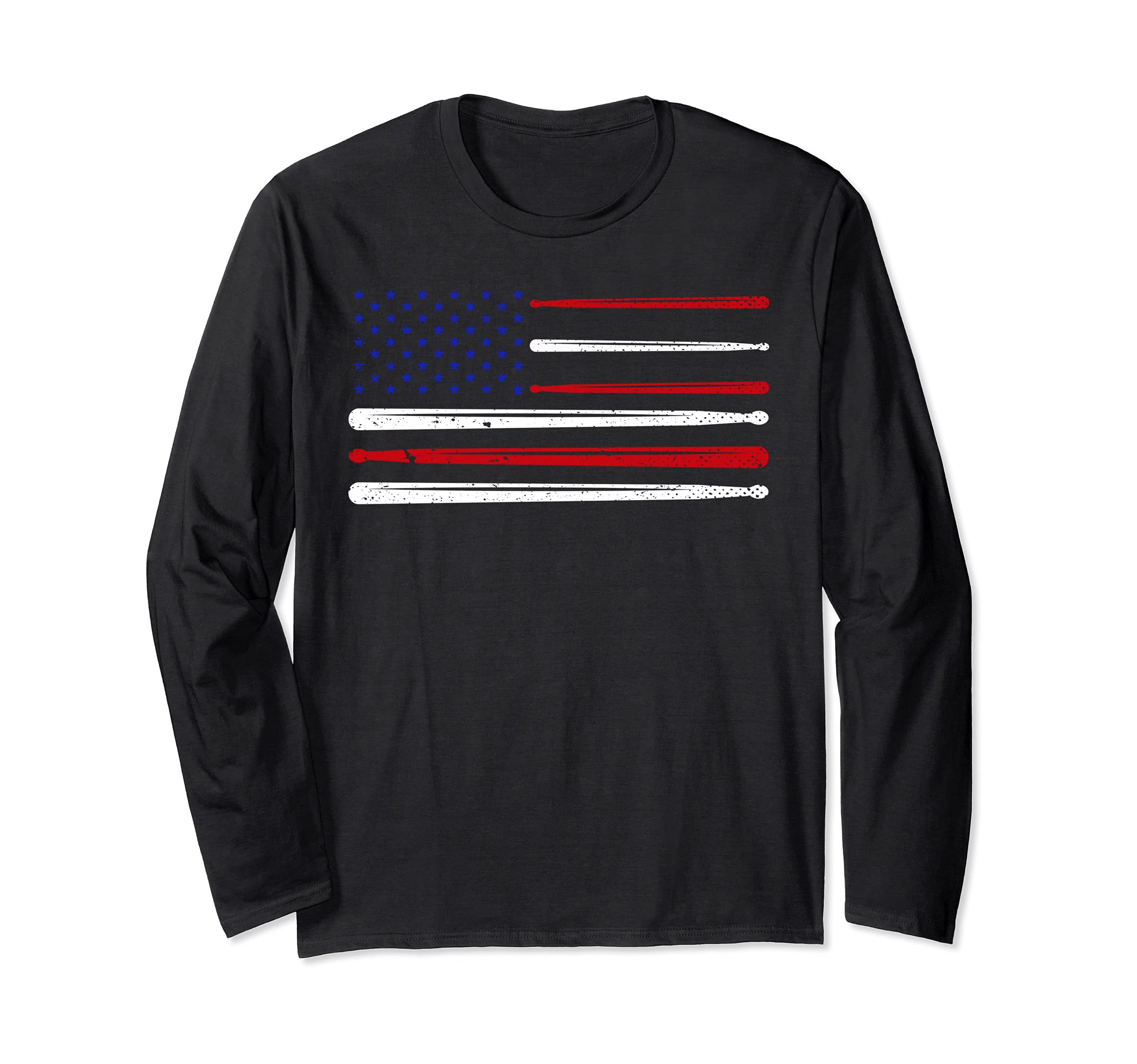 American Pride Drummer Musician Drumsticks USA Flag Drums Long Sleeve T-Shirt