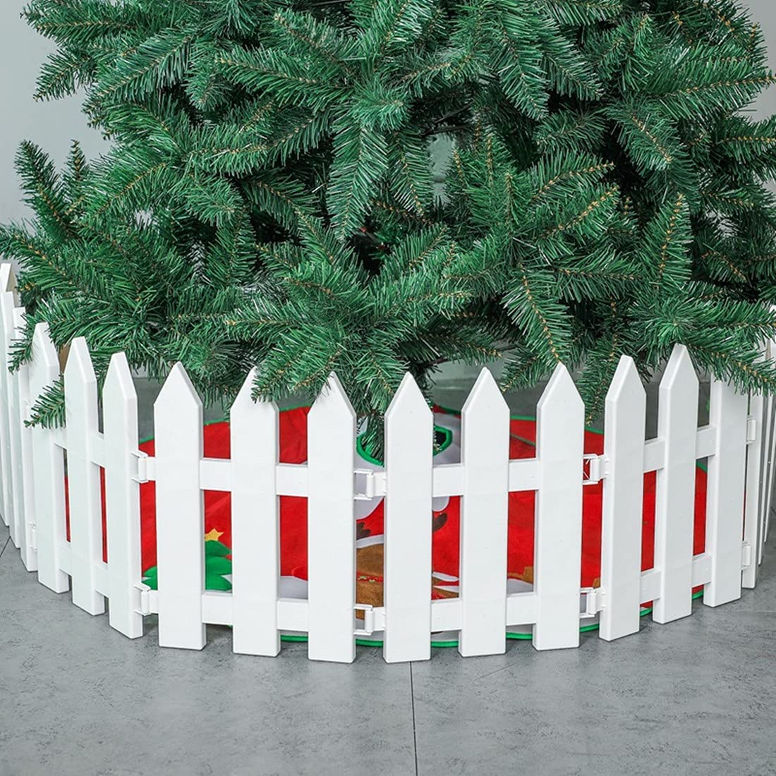 Photo 1 of 4 Pcs Christmas Tree Fence White Plastic pcket Fence for Christmas Tree Wedding Party Decoration Holiday Office Home Wedding Party Decor (100 cm in Total)