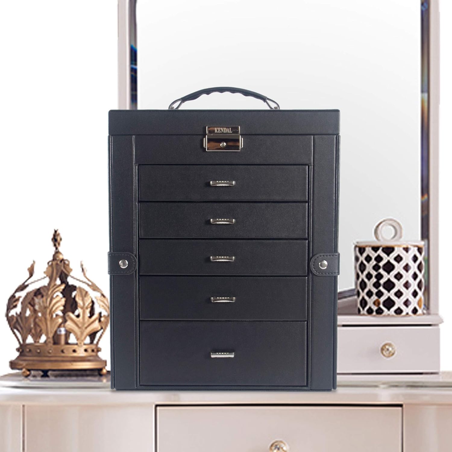Kendal Huge Leather Jewelry Box Case Storage with a Travel Case and Lock LJCSKM5BK: Home & Kitchen
