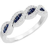 Dazzlingrock Collection Round Blue Sapphire & White Natural Diamond Swirl Stackable Anniversary Ring for Women in Real Solid Gold