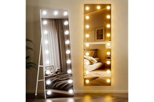 pertetey 57X18 Inch Hollywood Full Length Mirror with Lights, LED Floor Mirror Light White Metal Frame, Dimming&3 Color Modes LED Full Body Dressing Stand and Wall Mounted Long Mirror