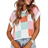 WIFFGO Womens Spring Crop Tops 2026 Summer Cap Short Sleeve Sweater Vest Loose Shirts Cute Trendy Top Vacation Outfits