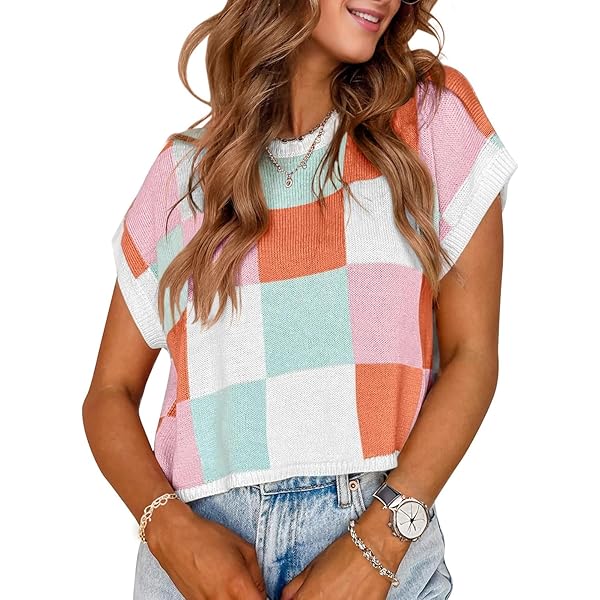 Saodimallsu Womens Cap Sleeve Crop Tops Summer Color Block