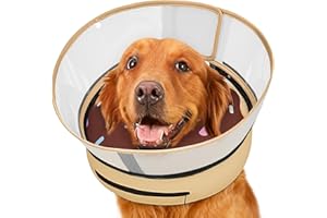 SUPET Raised Inflatable Dog Cone After Surgery - Adjustable Recovery Donut Collar with Neck Strap and Removable Anti-Licking Shield - Soft Dog Cone Alternative for Small Medium Large Dogs (DonutBrown,XL)