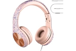 LilGadgets Connect+ Pro Wired Kids Headphones for School w/Microphone, Volume & Noise Reduction Over-Ear Headset w/Cord, SharePort Technology & SoftTouch Padding, Girl Power - Headphones for Kids