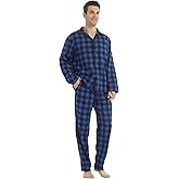 Mens Flannel Pajamas Set Cotton Plaid Pjs Button Down Warm Soft Lounge Sleepwear Top & Pj Pants with Pockets