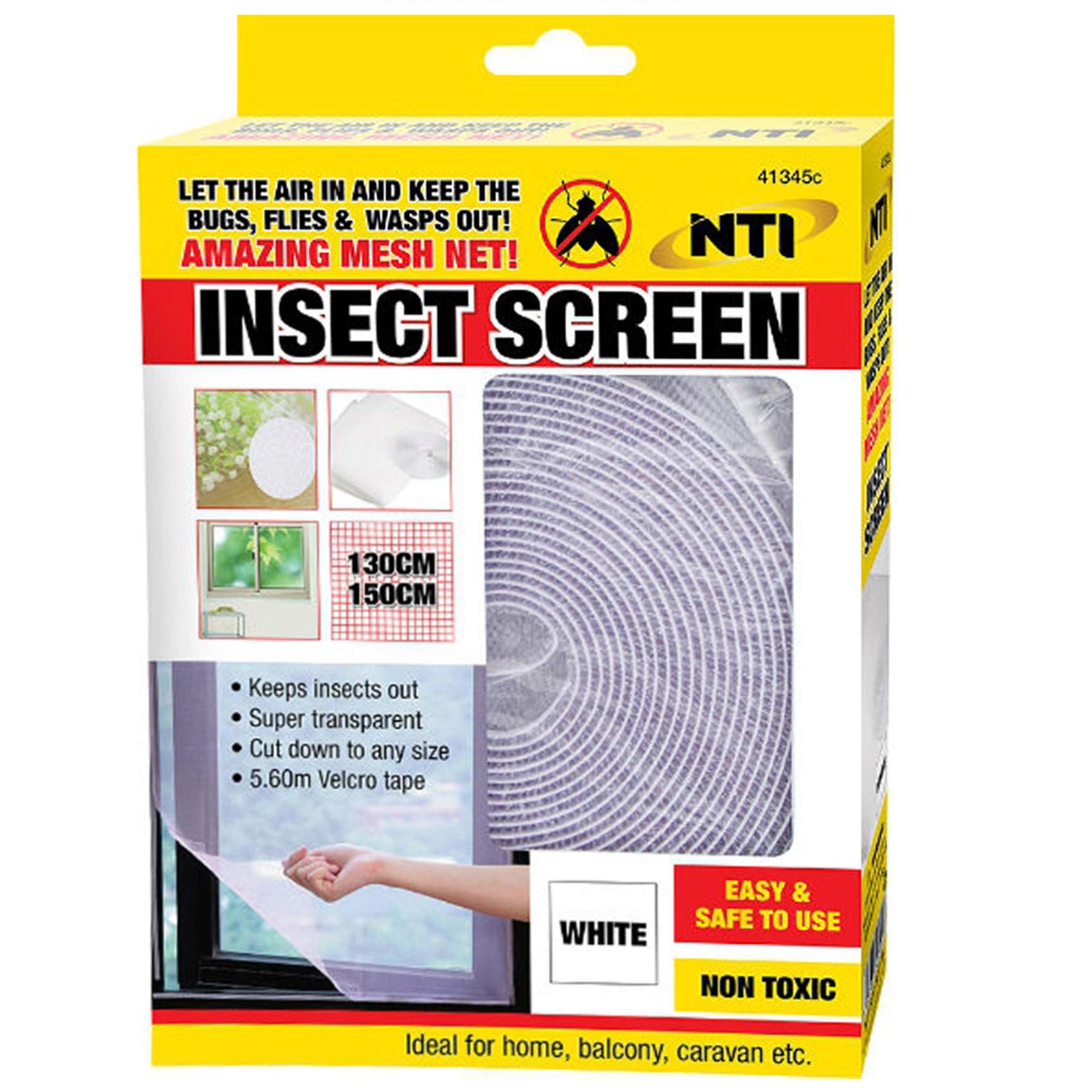 New BLACK-WHITE Window Screen Mesh Net BUG MOSQUITO FLY INSECT MOTH Safety NETTING 5.6m Velcro Tape Cut Any Size NON Toxic Super Transparent 130 x 150cm (5x Super WINDOW Screen (WHITE))