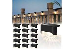 pearlstar 16 Pack Solar Step Lights,Solar Deck Railing Lights Outdoor Waterproof Led Fence Lamp for Patio,Stairs,Garden Pathway,Balcony,Step and Fences(Black)
