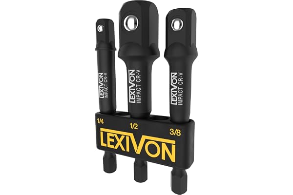 LEXIVON Impact Grade Socket Adapter Set, 3" Extension Bit with Holder | 3-Piece 1/4", 3/8", and 1/2" Drive, Adapt Your Power