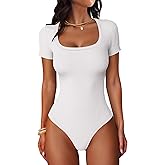 ANRABESS Bodysuits for Women Short Sleeve Scoop Neck Tops 2026 Summer Slim Fit Ribbed Knit Sexy Basic Shirt Fashion Outfits