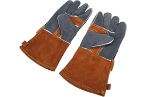 1 Pair of Heat Resistant Gloves Fireproof Flame Retardant Non Scalding Leather for BBQ GrillCoffee