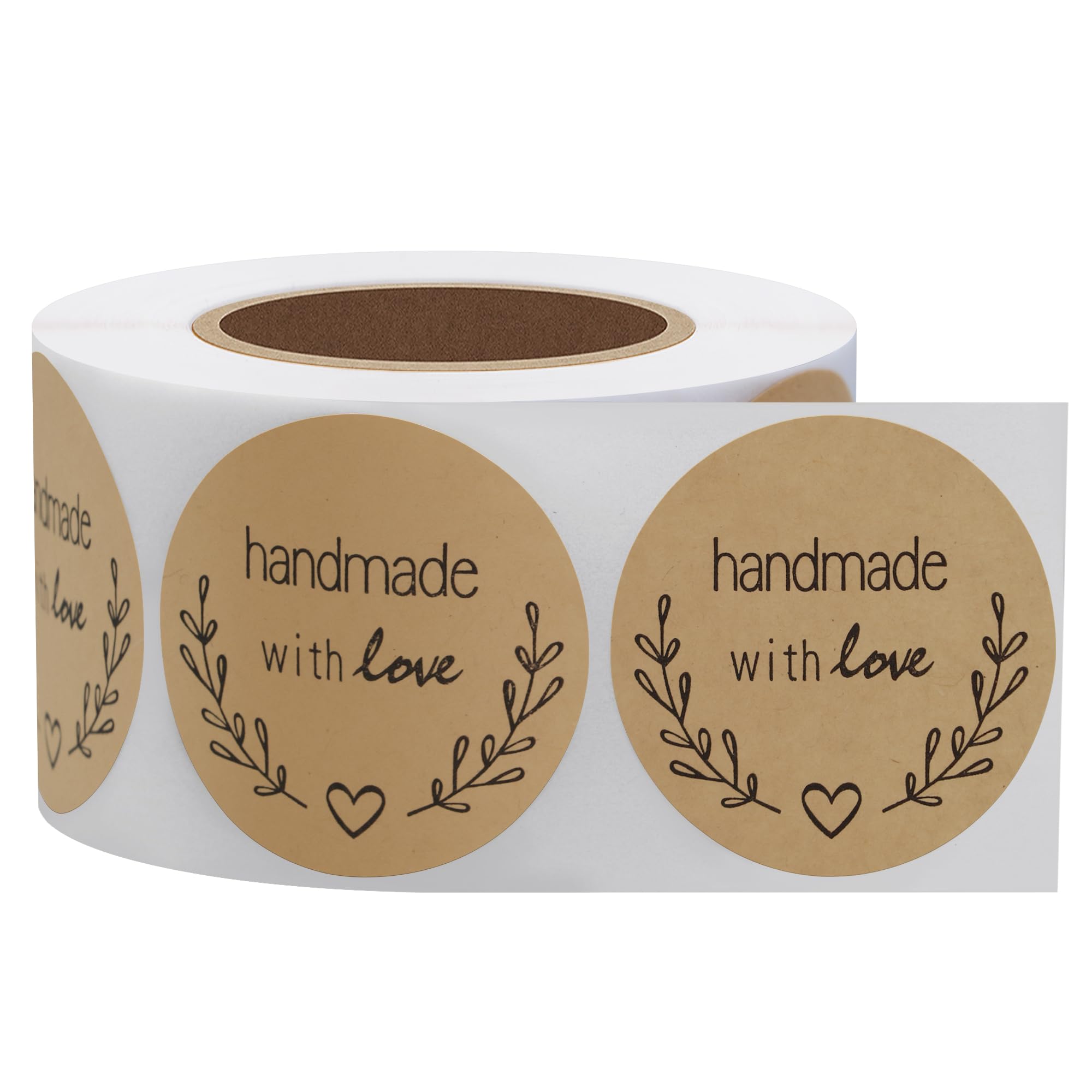 Hycodest Natural Kraft Olive Branch Kraft Handmade with Love Stickers Gift Sealing Label, 500 Stickers, 1.5 inch Handmade