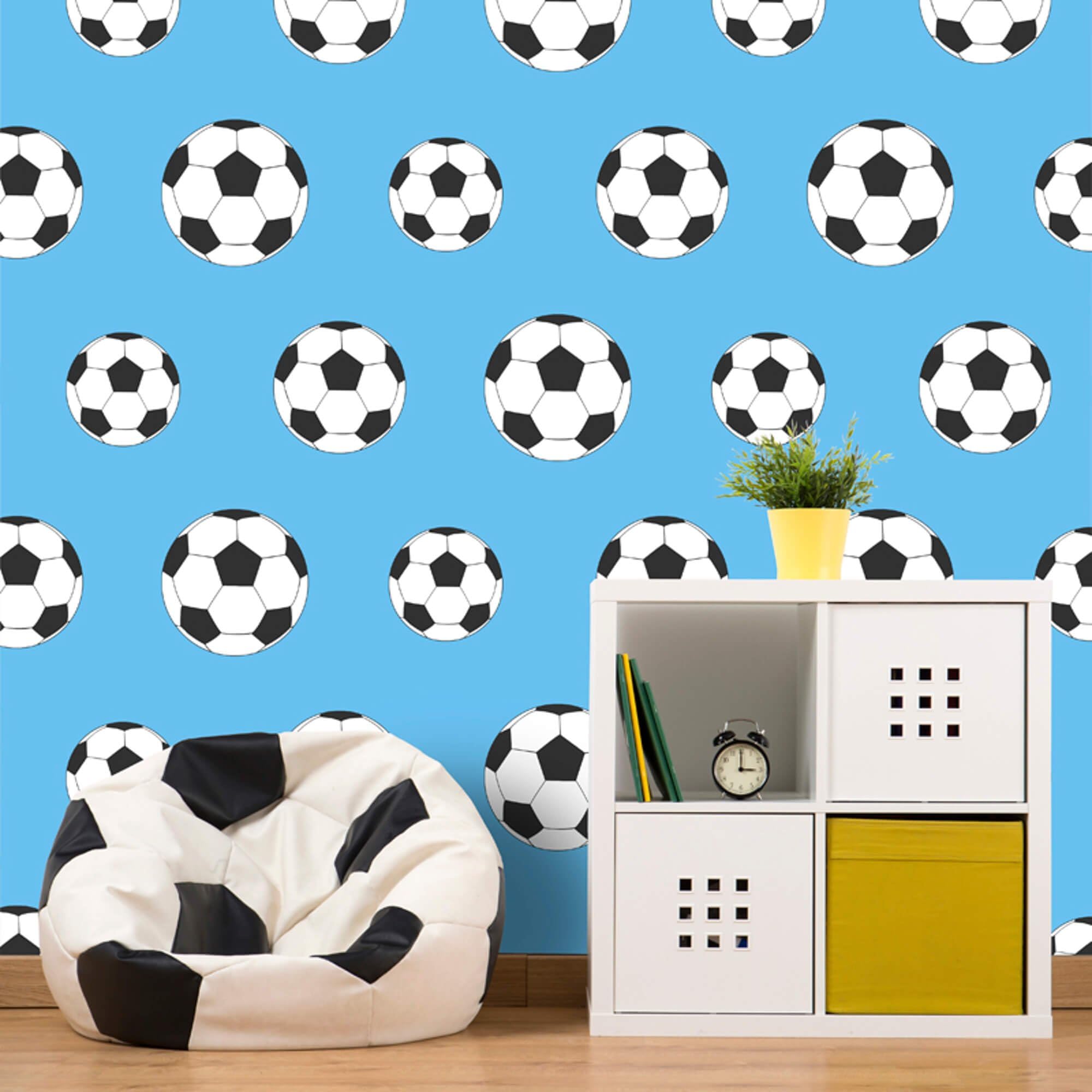Football Wallpaper Soccer Sport Kids Bedroom Light Blue White Black Goal