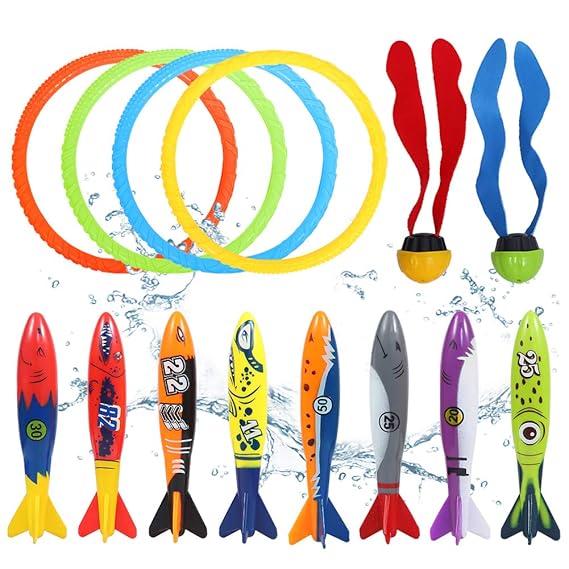 ThinkMax 14pcs Juguetes de Buceo con 4 Anillos, Bolas de Buceo de ...