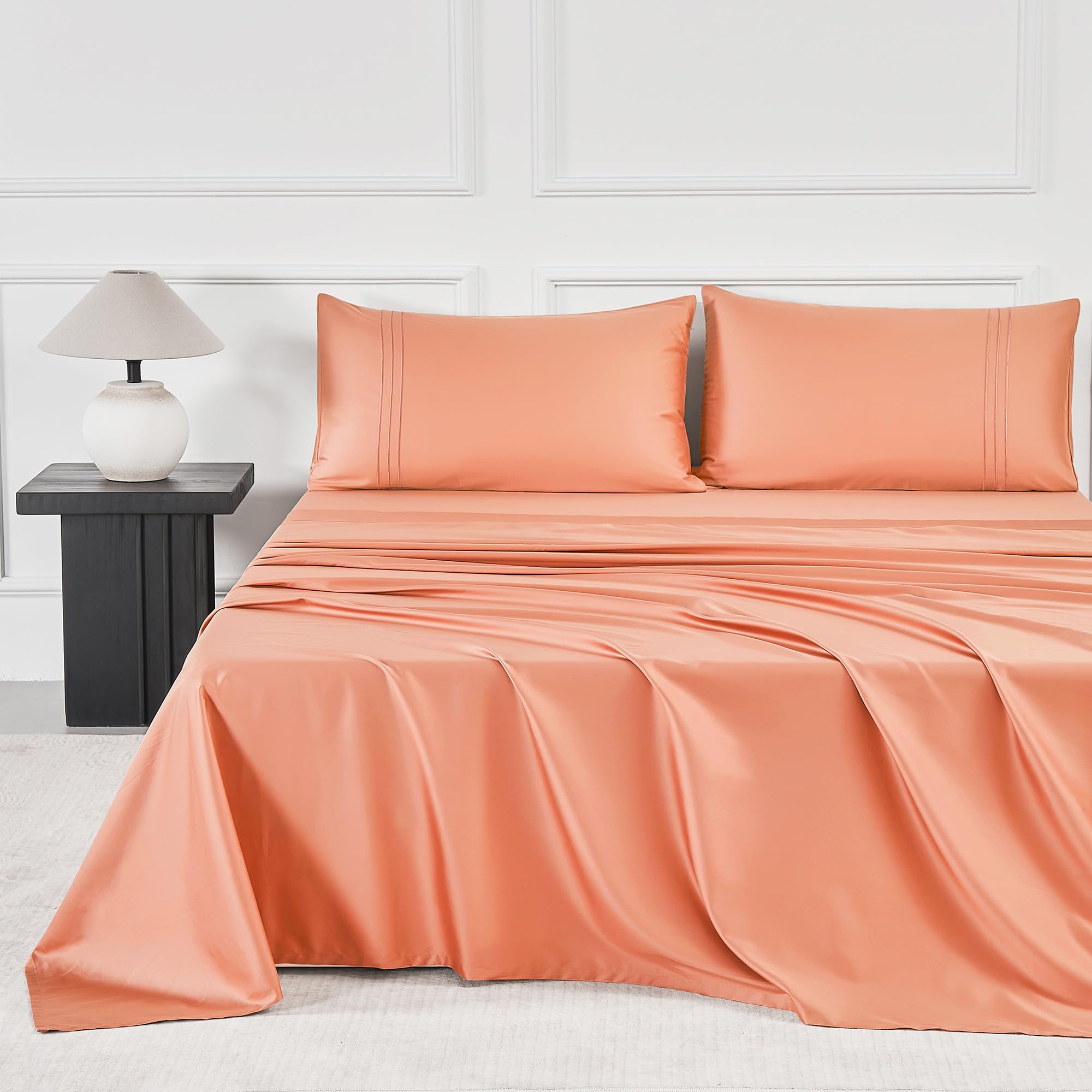 Photo 1 of JELLYMONI Queen Sheet Sets Orange - 400 Thread Count 100% Cotton Sheets, 4 Pieces Silkly Sateen Cotton Sheet Set, Wrinkle Free Hotel Luxury Bedding
