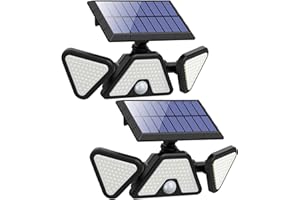 ZOOKKI Solar Outdoor Lights, 3 Heads Motion Sensor Outdoor Lights, 203 LED IP 65 Waterproof Solar Flood Security Lights for Front Door Yard Garage, 2 Pack