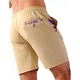 Loopory Mens Casual Shorts-Drawstring Summer Beach Stretch Twill Golf Shorts-Anti-Wrinkle Fabric-5"&7"