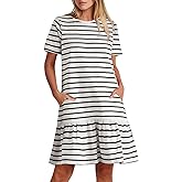 MITILLY Women's Casual Summer T Shirt Dress 2026 Striped Loose Short Sleeve Tunic Dress with Pockets