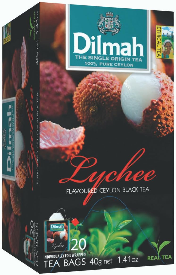 Dilmah Lychee Flavored Ceylon Black Tea 20 Tea Bags Sri Lanka