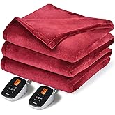 Sunable Heated Electric Blanket - Machine Washable Blanket with Time Settings 10 Heat Settings Queen Size 84×90 inches Burgundy -Velvet