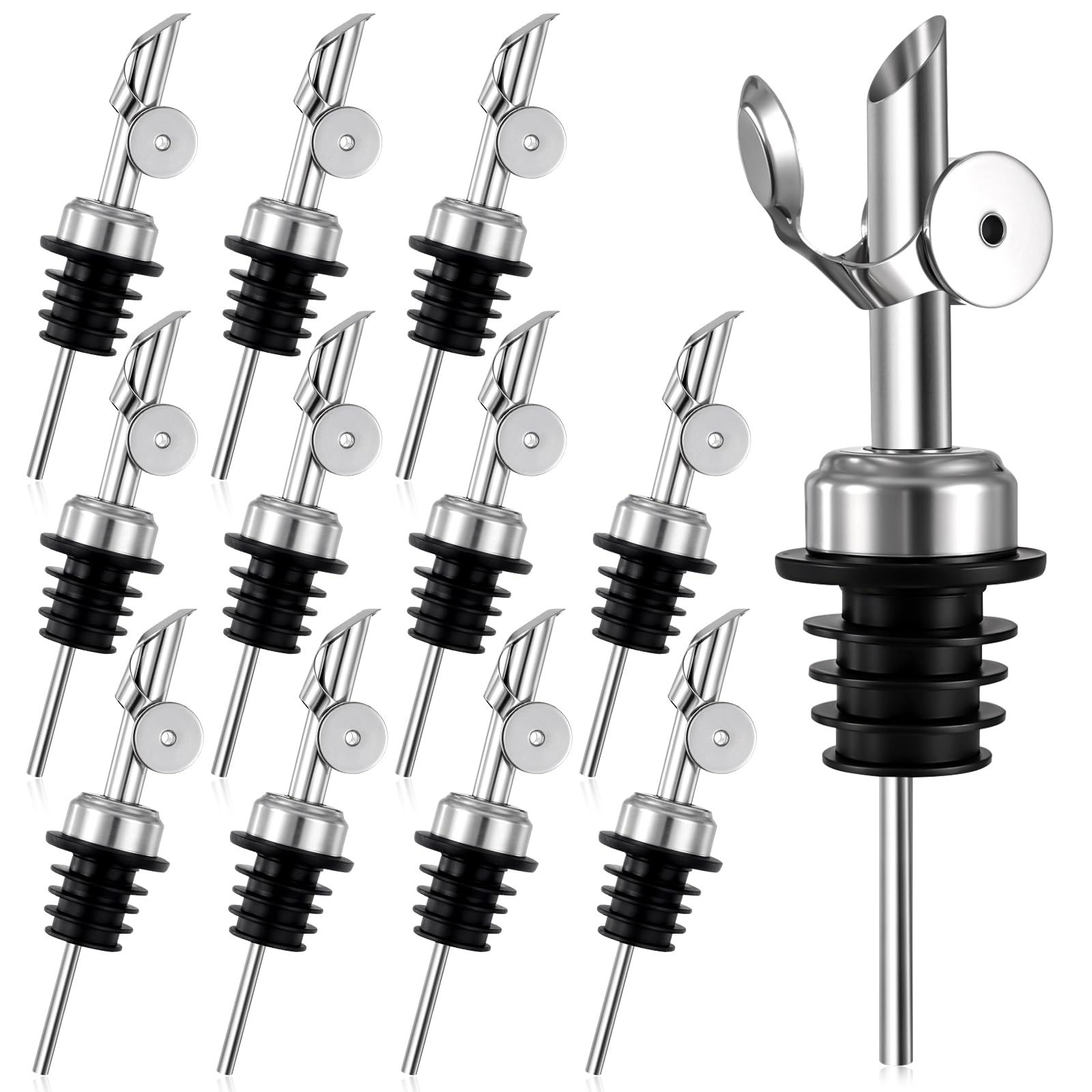 Photo 1 of 12 Pack Olive Oil Dispenser Spout Speed Liquor Pour Spout with Flip Top Stainless Steel Pour Spouts for Bottles Weighted Liquor Pours Spouts with 12 Adapters for Large Neck Bottles