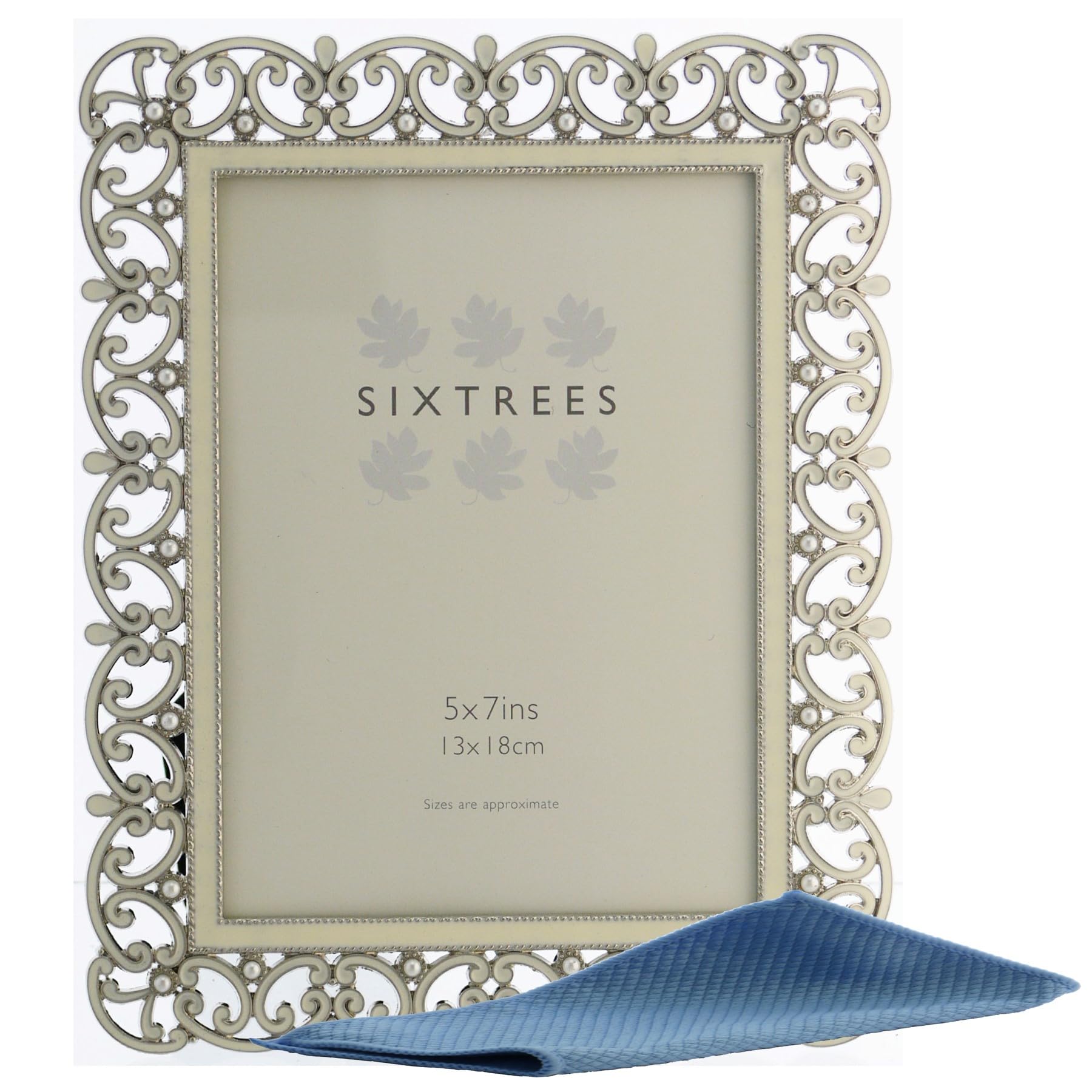 Sixtrees Sophia 2-526-57 Antique Vintage and Shabby Chic Style Cast metal 5 x 7 inch photo frame with beads and Ivory Enamel infill.